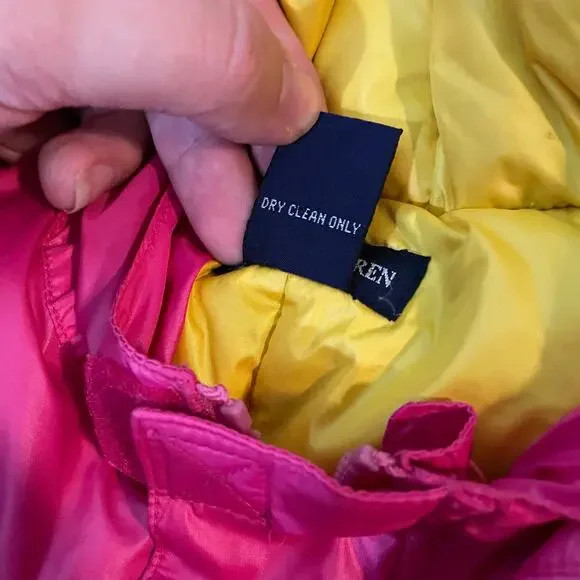 VTG Ralph Lauren Goose Down SnowSuit Bunting 12m-24m Pink & Yellow Puffer Zipper - Picture 7 of 11